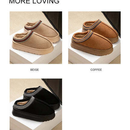 Zapatillas de invierno para mujer, Interior de felpa, antideslizantes, suela gruesa, zapatos de casa cálidos bordados a la moda para mujer