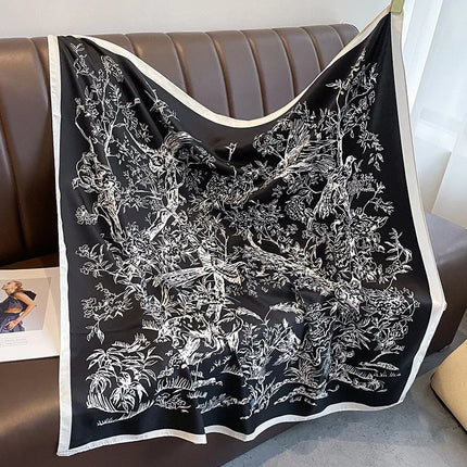 Bufanda cuadrada de 90x90Cm, sensación de sarga de seda, chales y chales para la cabeza para mujer, pañuelos para el cuello con estampado de árbol para el cabello de lujo, Hijab, Bandana Pashmina