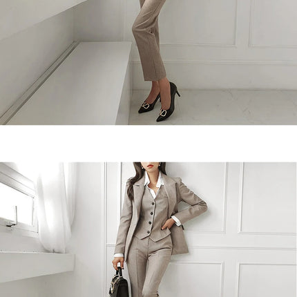 Moda Primavera otoño traje Formal de 3 piezas trajes mujeres ropa de mujer Oficina sólido Tops abrigo Blazer traje y chaleco y pantalones conjunto