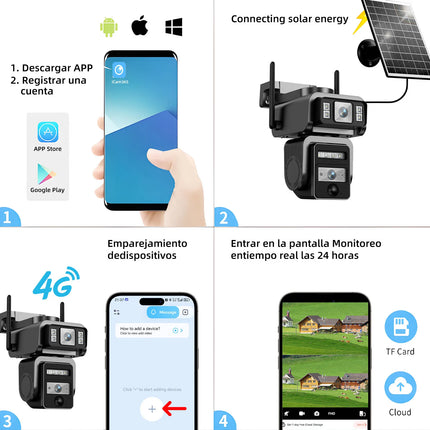 Cámara Solar Inalámbrica al Aire Libre WIFI 4MP: Batería Integrada, Cámara de Seguridad de Video CCTV con Larga Duración en Modo de Espera y Vigilancia de Energía Solar