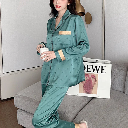 Conjunto de Pijama de Seda de Hielo de Otoño para Mujer – 2 Piezas Moderno y Elegante