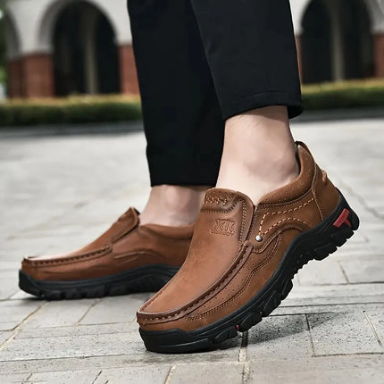 Zapatos de cuero hechos a mano para hombre, mocasines informales sin cordones para exteriores, zapatos de cuero para hombre, mocasines planos, zapatos para caminar antideslizantes, triangulación de envíos