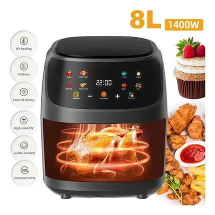 Freidora de aire de 1400 W y 8 l sin aceite, programable, inteligente, con pantalla LED táctil, ciclo térmico, para el hogar, para cocinar patatas fritas, pollo