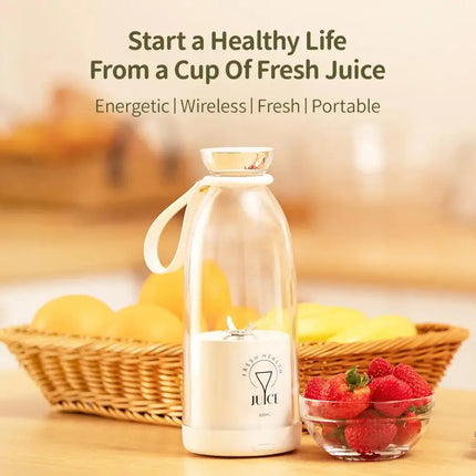 Exprimidor portátil de 500ml, mezclador de frutas inalámbrico recargable, botella de jugo fresco, licuadora, 6 cuchillas, batido de alimentos, taza trituradora de hielo, 2400mAh