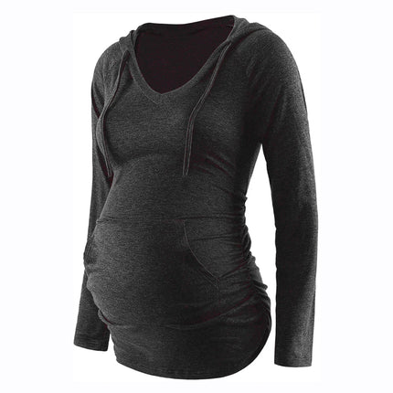 Sudaderas con capucha de maternidad para mujer, sudaderas con capucha de manga larga con cuello en V y estampado a rayas, Top para mamá embarazada, ropa de otoño e invierno para lactancia