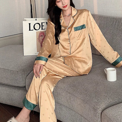 Conjunto de Pijama de Seda de Hielo de Otoño para Mujer – 2 Piezas Moderno y Elegante