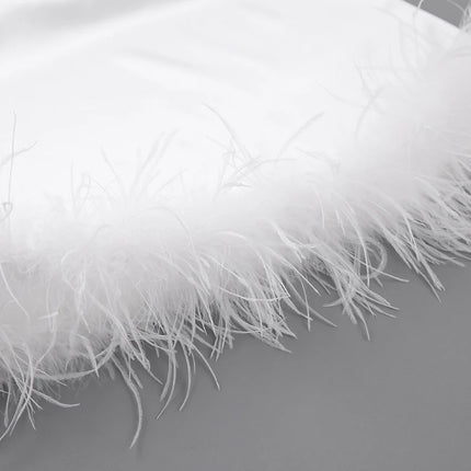 Pijamas de satén con plumas para mujer, conjuntos de ropa de dormir con pantalones, traje para casa con tirantes finos negros, trajes de pantalón blanco 2022