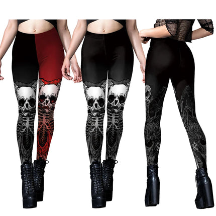 [Eres mi secreto] Legging con estampado de esqueleto de Halloween, Legging Punk para mujer, pantalones tobilleros góticos para Fitness, mallas negras elásticas sexis