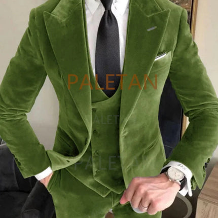 Conjuntos de chaqueta de terciopelo gris de negocios, trajes de boda para hombre, trajes ajustados personalizados para hombre, trajes formales elegantes de 3 piezas, chaqueta + Pantalones + chaleco