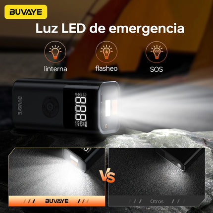 BUVAYE 4 en 1 Arrancador de Batería Portátil 2500A, Banco de Energía, Bomba de Aire 150PSI, Powerbank 12V para Coche, Arrancador de Emergencia Multifuncional con Luz LED SOS