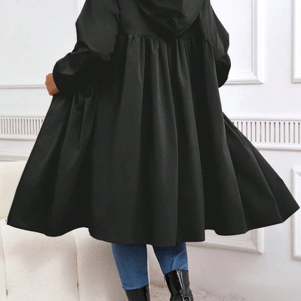 Abrigo con capucha y cremallera con cordón sólido de talla grande, ropa de abrigo informal con bolsillo de manga larga para otoño e invierno, ropa de mujer para uso diario