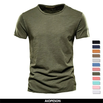 Camiseta 100% de algodón para hombre, camisetas finas informales suaves para Fitness, ropa para el hogar para hombre, camiseta sólida de manga corta con cuello redondo para hombre