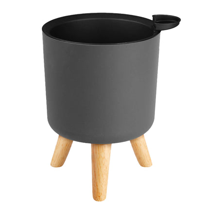 Sistema de drenaje de autorriego para plantas con patas de madera, maceta redonda de pie para pies, hierbas, bonsái para guardería, Moderno