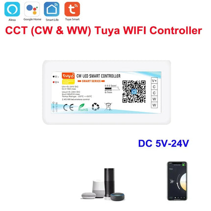 Controlador LED Tuya WiFi 12-24V – Compatible con Alexa y Google Assistant