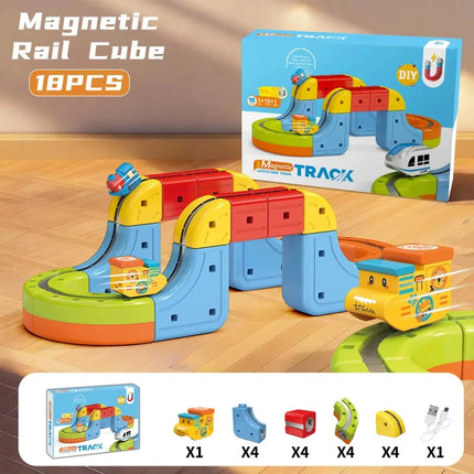 Tren electrónico mágico, cubo de juguete para niños, montaje artesanal, vía férrea, juego de bloques de construcción de automóviles, juguete educativo, regalos de navidad