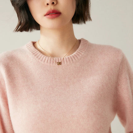 Suéter elegante de Cachemira de 100% con cuello redondo para mujer, jersey de Color sólido, ropa informal básica de otoño e invierno, prendas de punto gruesas y cálidas, Tops suaves