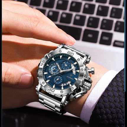 Reloj POEDAGAR de lujo para hombre, calendario luminoso, resistente al agua, Reloj para hombre, cronógrafo masculino, relojes de cuarzo de acero inoxidable para hombre