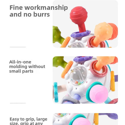 Sonajero de bola de dedo de Manhattan infantil, bola de átomo, mordedor giratorio, juguete de dentición, bola de Gel suave