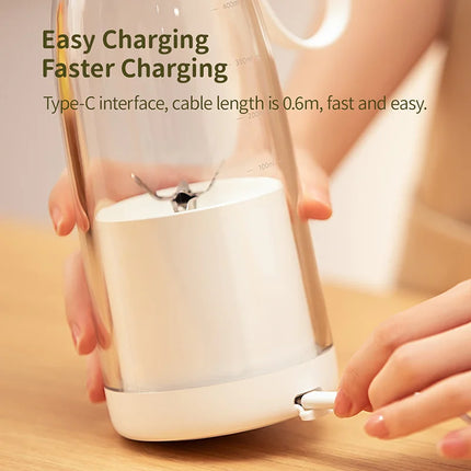 Exprimidor portátil de 500ml, mezclador de frutas inalámbrico recargable, botella de jugo fresco, licuadora, 6 cuchillas, batido de alimentos, taza trituradora de hielo, 2400mAh