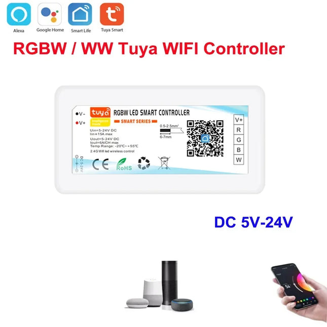 Controlador LED Tuya WiFi 12-24V – Compatible con Alexa y Google Assistant