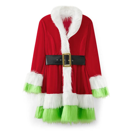 Disfraz de Papá Noel para mujer, disfraz de Navidad de señora Santa Claus, vestido de terciopelo esponjoso con capucha y cinturón