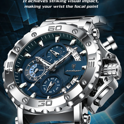 Reloj POEDAGAR de lujo para hombre, calendario luminoso, resistente al agua, Reloj para hombre, cronógrafo masculino, relojes de cuarzo de acero inoxidable para hombre