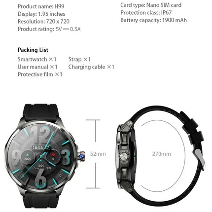 2025 nuevo reloj inteligente H99 5G red Global pantalla de 1,95 pulgadas Google Play Store juego Video soporte GPS WiFi posicionamiento Dual