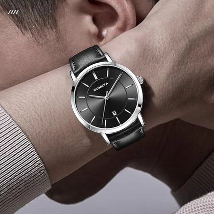 Relojes LIGE Sunkta ultrafinos para hombre, reloj de pulsera informal de moda de negocios Retro, reloj de cuarzo Simple con fecha de cuero resistente al agua para hombre