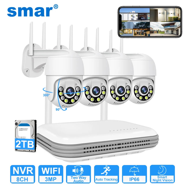 Smar 8CH NVR 5MP Kit de cámara inalámbrica Ai Humman detectar al aire libre 3MP PTZ WiFi visión nocturna CCTV sistema de vigilancia de seguridad ICsee