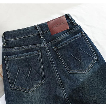 KSTUN 2025, pantalones vaqueros elásticos de lana de cintura alta Vintage para mujer, pantalones con parte inferior acampanada, pantalones vaqueros gruesos y cálidos, pantalones acampanados ajustados para mujer