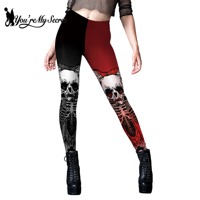 [Eres mi secreto] Legging con estampado de esqueleto de Halloween, Legging Punk para mujer, pantalones tobilleros góticos para Fitness, mallas negras elásticas sexis