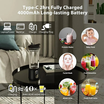 Exprimidor portátil de 4000mAh, taza de jugo de doble uso, 180W, USB, licuadora de frutas frescas para exteriores, licuadora de taza de jugo de batido de 4 hojas