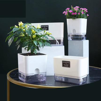 Nuevo Maceta de planta de autorriego, maceta de cuerda de algodón autoabsorbente de plástico magnético para maceta perezosa de dos pisos, suministros de jardín