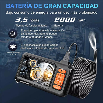 Cámara Endoscopio Industrial 1080P – Boroscopio con Pantalla IPS HD de 4.3”, Cable Semirrígido de 5 m, 8 LED Ajustables, Resistencia al Agua IP67, Ideal para Tuberías, Automoción y Uso Industrial