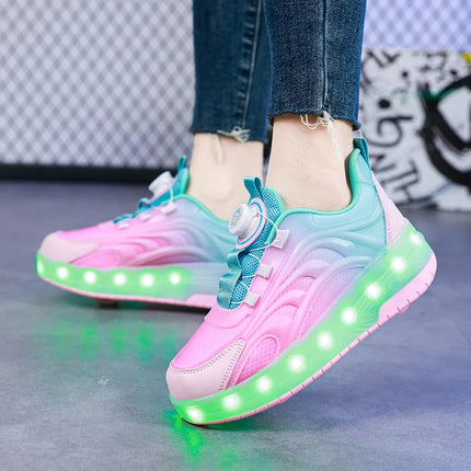 Zapatos de patín con luz Led de dos ruedas para niños y niñas, zapatillas deportivas luminosas, monopatín con carga USB