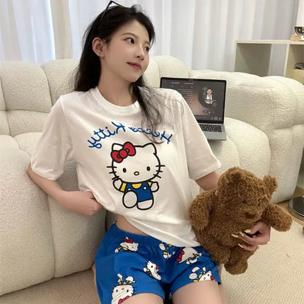 Pijamas de Hello Kitty para Mujer – Conjunto de Ropa de Hogar de Manga Corta