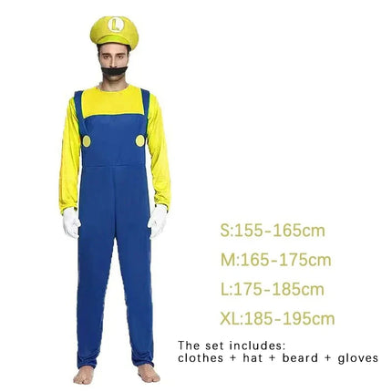 Juego Marios Super Luigi hermanos uniforme conjunto disfraces Cosplay Anime divertido adultos hombres mono mujer vestido disfraz de Halloween
