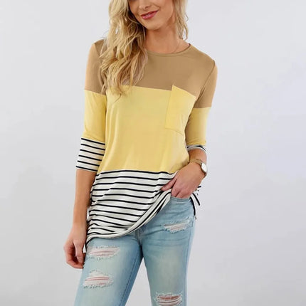 Camisetas de lactancia de Color cosido para mujeres embarazadas a la moda, camisetas informales holgadas de manga larga para maternidad