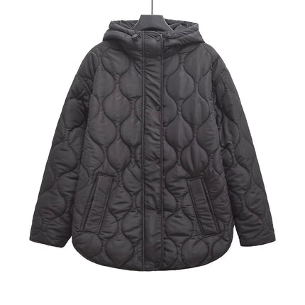 Otoño e Invierno nueva chaqueta holgada acolchada de algodón de manga larga con capucha y cordón para mujer