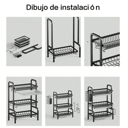 Dish Drainer with 3/2 Tiers, with Counter Drainer, Multifunctional Kitchen Drainer with Tools, with Holder for Knives, Cutlery and Cutting Boards, Christmas