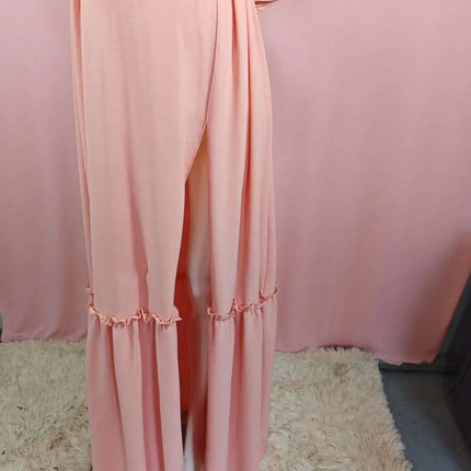 Vestido de sesión de fotos de maternidad: vestido sexy con hombros descubiertos, mangas abullonadas juguetonas y ropa con abertura para piernas para fotografía de mujeres embarazadas