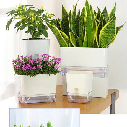 Nuevo Maceta de planta de autorriego, maceta de cuerda de algodón autoabsorbente de plástico magnético para maceta perezosa de dos pisos, suministros de jardín