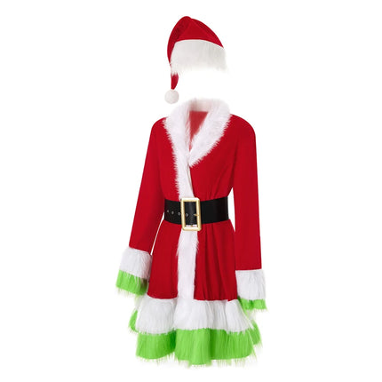 Disfraz de Papá Noel para mujer, disfraz de Navidad de señora Santa Claus, vestido de terciopelo esponjoso con capucha y cinturón