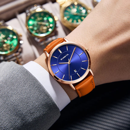 Relojes LIGE Sunkta ultrafinos para hombre, reloj de pulsera informal de moda de negocios Retro, reloj de cuarzo Simple con fecha de cuero resistente al agua para hombre