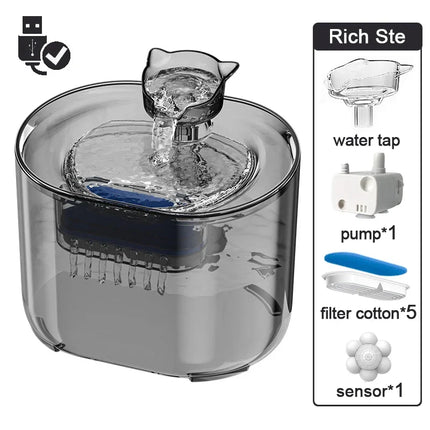 Fuente de agua con filtro automático para mascotas, bebedero eléctrico silencioso con USB, bebedero de recirculación