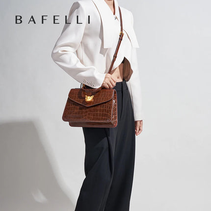 2025 BAFELLI CAT NUEVO bolso de moda de cuero con patrón de crujido para mujer, elegante bolso de negocios para mujer, bolso OL de marca de lujo