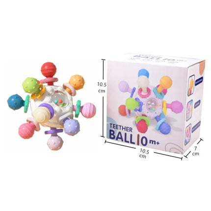 Sonajero de bola de dedo de Manhattan infantil, bola de átomo, mordedor giratorio, juguete de dentición, bola de Gel suave