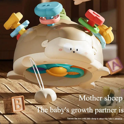 Juguete mordedor para bebés, juguete de dentición calmante en forma de oveja, actividad educativa, sonajero de agarre fácil para niños y niñas, viajes de aprendizaje