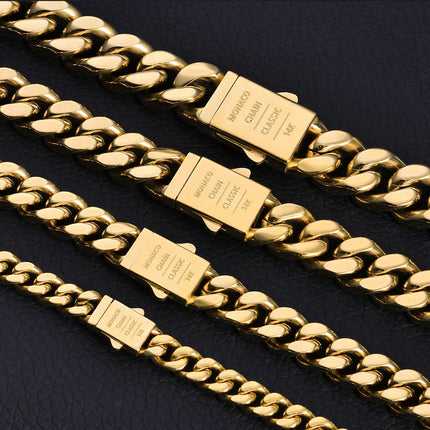 Pulsera Cubana Hip Hop de Lujo – Acero Inoxidable con Baño de Oro de 14K y Diamantes Simulados