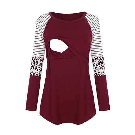 Blusa de lactancia de manga larga de maternidad para mujer, Tops de Color Patchwork para lactancia